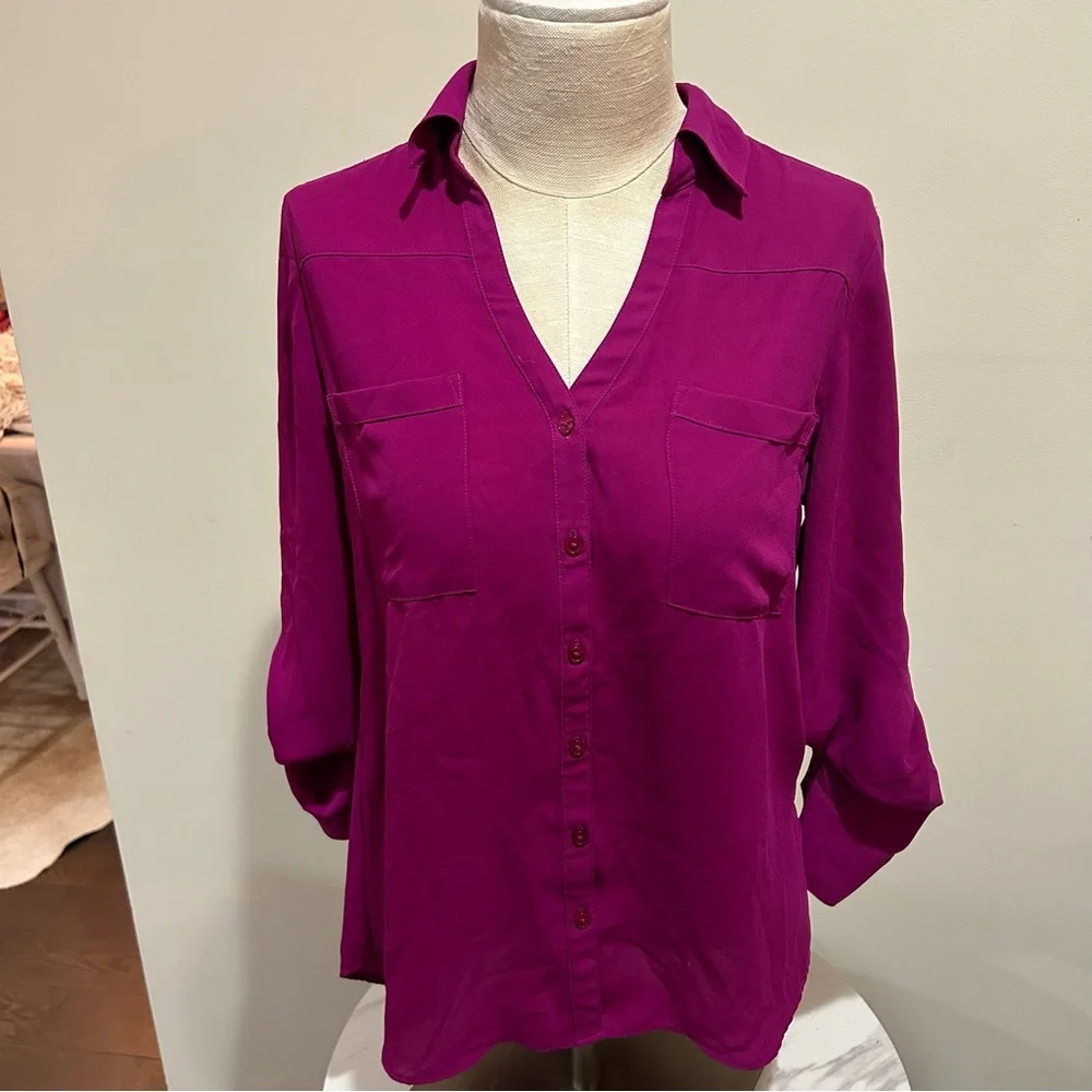 Express Portfolio shirt Pink 3/4 Sleeve Button Down Blouse - Picture 1 of 5